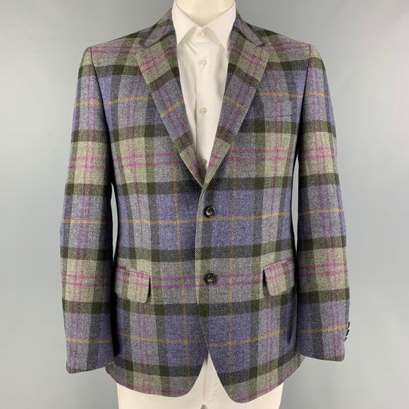 WINGTIP Size 42 Purple Grey Plaid Wool Sport Coat - Picture 1 of 8